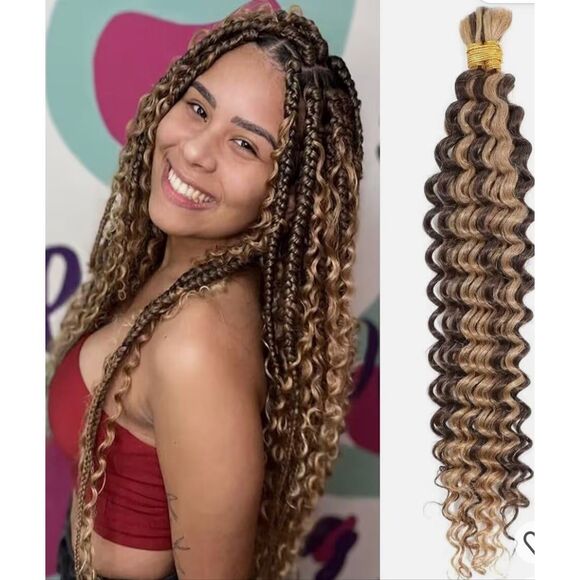 Highlight Deep Wave Bulk Human Hair for Braiding 24” 100% Unprocessed Brazilian - Picture 1 of 10